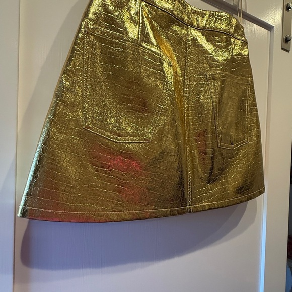 NWT Torn by Ronny Kobo Asymmetrical Faux Gold Leather Mini Skirt Size XS - Picture 9 of 10